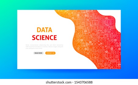 Data Science Landing Page. Vector Illustration of Outline Banner.