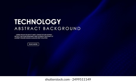 Data science learning machine. Futuristic wave dots with concept big data. Technology blue background