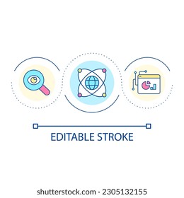 Data science loop concept icon. Analytical insights abstract idea thin line illustration. Data management. Extract information. Isolated outline drawing. Editable stroke. Arial font used