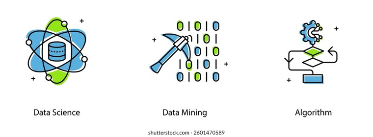Data Science Data Mining Algorithm Machine Learning Technology Vector Icon Set