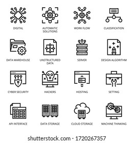 Iconos de esquema de ciencias de datos: trazo, vector