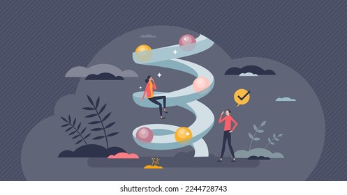 Data science pipeline with file and information flow tiny person concept. Digital management system with database automation and movement vector illustration. Computing traffic stream and analysis.