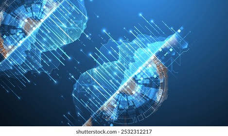 Data science. Scientific-technological background on the use of various technological elements. Combination of different styles. Hand drawn vector.