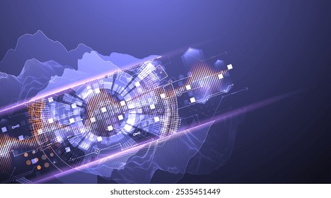 Data science. Scientific-technological background on the use of various technological elements. Combination of different styles. Hand drawn vector.