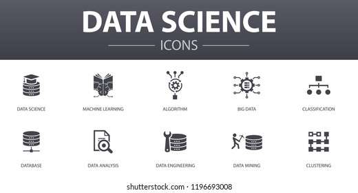Data science simple concept icons set. Contains such icons as machine learning, Big Data, Database, Classification and more, can be used for web, logo, UI/UX