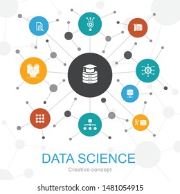 Data Science trendy web concept with icons. Contains such icons as.machine learning, Big Data, Database, Classification  