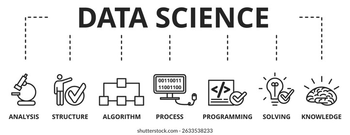 A Data Science usa métodos, processos, algoritmos e sistemas científicos para extrair conhecimento e insights de dados em várias formas, tanto estruturadas quanto não estruturadas. Conceito de Ilustração de Vetor
