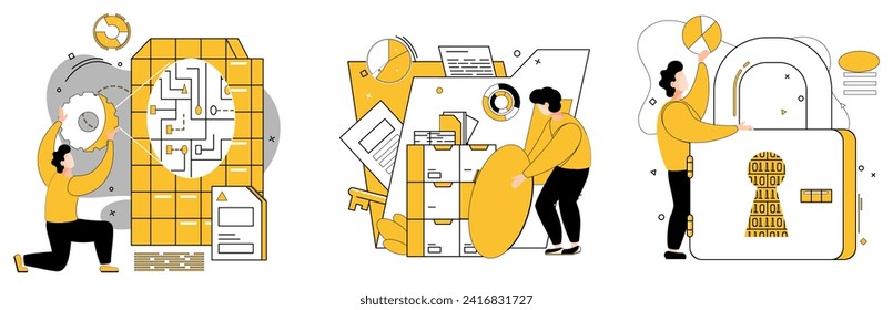Data science vector illustration. Business strategy thrives under watchful eye analytic pioneers in realm data The data center is heart where pulse information is carefully monitored