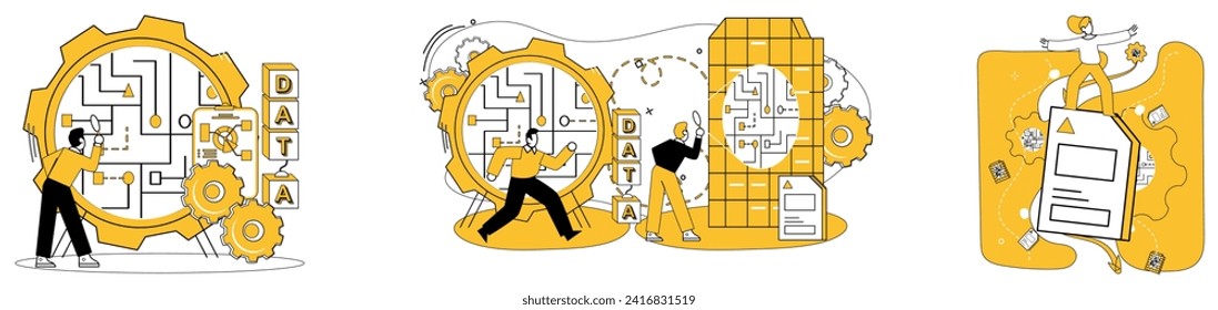 Data science vector illustration. Financial insights are treasures unearthed by analytical archaeologists data Technology and data science dance together, orchestrating symphony business success