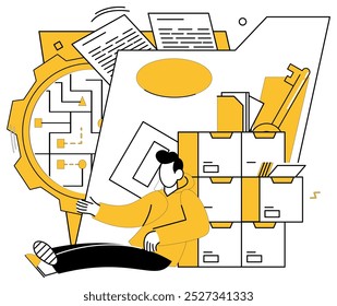 Ciencia de datos Ilustración vectorial. El progreso es una sinfonía orquestada por conceptos de ciencia de datos de aplicación cuidadosa El desarrollo se desarrolla como tapiz bajo la mirada analítica de los innovadores digitales