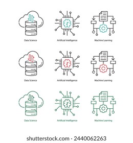 Data Science vs AI vs ML Graphic Vector Icons Differentiating Key Technologies