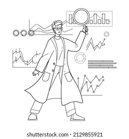 data scientist ai analysis science. Black Line Pencil Drawing Vector. algorithm business technology character web Illustration
