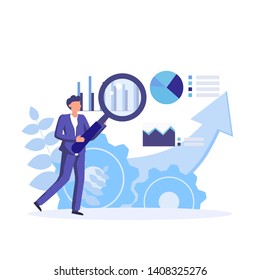 Data scientist, analytical data expert manage the finance data in the industry. Successful management of data in the company. Vector concept illustration.