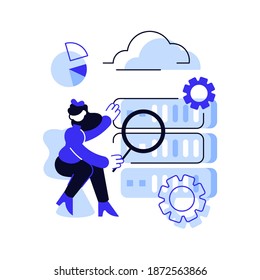 Data scientist, data analytics manager, database developer and administrator working. Big data job, database developers, careers in big data concept. Blue line vector isolated illustration
