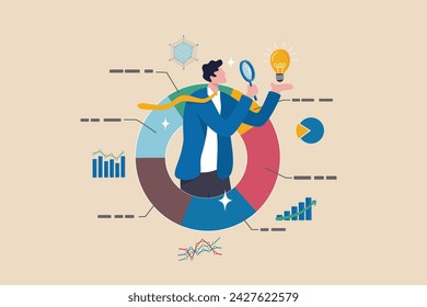 Data scientist analyze data for business insight, intelligence information on marketing research, analytics visualization dashboard, chart and graph concept, businessman analyze data with lightbulb. svg