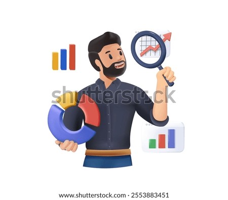 Data scientist analyze data for business insight, intelligence information on marketing research 3D illustration. Analytics visualization dashboard, chart and graph concept, businessman analyze data