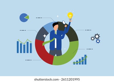 Data scientist analyze data, businessman analyze data with lightbulb.