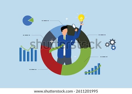 Data scientist analyze data, businessman analyze data with lightbulb.