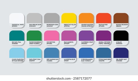 Data Scientist Color Guide Palette with Color Names. Catalog Sample Data Scientists with RGB HEX codes and Names. Colors Palette, Scientist Color Palette, Fashion Trend Data Scientist Color Palette