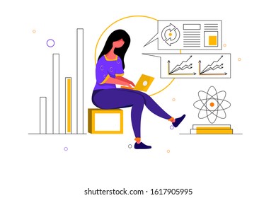 Concepto de Data Scientist con carácter. Se puede usar para banner web, aplicación móvil, imágenes de héroes. Ilustración vectorial plana sobre fondo blanco.