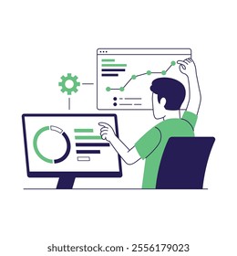 Data Scientist concept illustration. Analysis, exploration, and visualization of data, data management