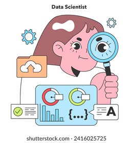 A Data Scientist meticulously analyzes information, uncovering hidden patterns within data to predict trends and inform decision-making.