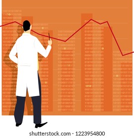 Data scientist standing in front of a digital graph, EPS 8 vector concept illustration