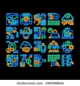 Data Scientist Worker neon light sign vector. Glowing bright icon  Server And Web Site Research, Programmer And Data Scientist, Binary Code And Infographic Illustrations