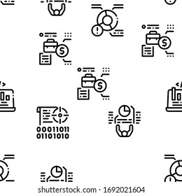 Data Scientist Worker Seamless Pattern Vector Thin Line. Illustrations