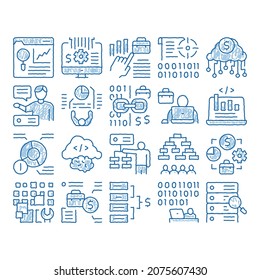 Data Scientist Worker sketch icon vector. Hand drawn blue doodle line art Server And Web Site Research, Programmer And Data Scientist, Binary Code And Infographic Illustrations