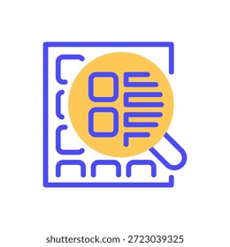 Data Search Line Icon, Outline Symbol for Information Discovery, Database Query, Keyword Filtering, Analytical Retrieval, and Content Finding. Vector Sign Icon.