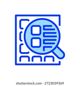 Ícone da Linha de Pesquisa de Dados, Símbolo de Estrutura de Tópicos para Descoberta de Informações, Consulta de Banco de Dados, Filtragem de Palavras-chave, Recuperação Analítica e Descoberta de Conteúdo. Ícone de sinal vetorial.