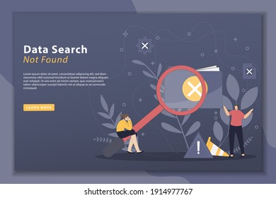 Data Search Not Found Illustration Concept Landing Page With Tiny People Character. Contains Such Icons As Looking For, Search, Not Found. Good For Websites, Landing Page, Posters, And Banner