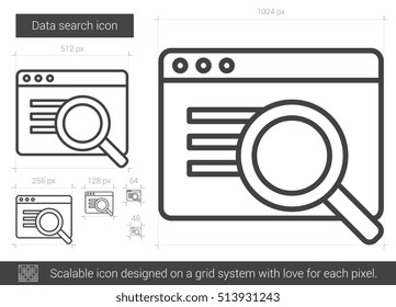 Data Search Vector Line Icon Isolated On White Background. Data Search Line Icon For Infographic, Website Or App. Scalable Icon Designed On A Grid System.