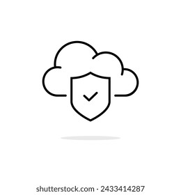 data secure icon like thin line cloud with shield. linear trend modern database support logo graphic stroke design web element isolated on white. concept of easy file protection or firewall badge