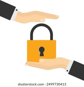 The data is securely protected. Insurance, money protection, finance safety. Flat modern vector illustration

