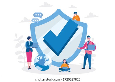 Data security, Check mark on shield, Vector illustration for web banner, infographics, mobile.  Security, safe, privacy