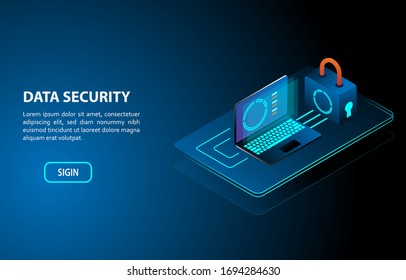 Data security computer concept isometric design