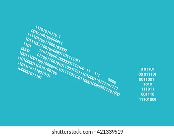 Data security concept with binary key and keyhole. Vector illustration for information access, privacy protection, hacker attack, virus cyber activity.