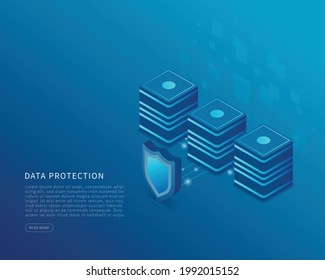 Data security concept in isometric vector illustration. Data and online server protection system. Vector illustration.
