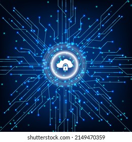 Data security concept with padlock and cyber connection link. Technology Global Network Digital Data Protection Background.