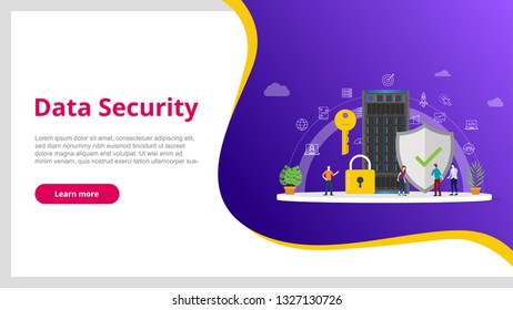 data security concept with people and server and secure icon database for website template banner design - vector