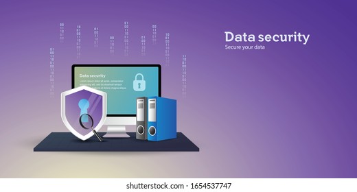 Data security concept, perfect for landing page, security website, banner, background, application, poster, on mobile. Horizontal view