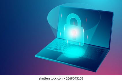 Data security concept. protects data from thefts data and hacker attacks. isometric flat design. Vector illustration