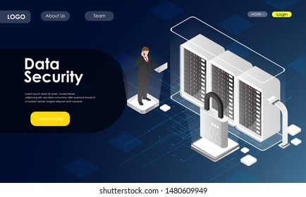 Data security concept. Server room. Data center. Global information security. Can use for landing page, website, banners etc. 
