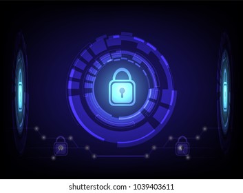 data security cyber protection concept. system privacy vector illustrations. padlock on dark blue background digital technology connection secure alert