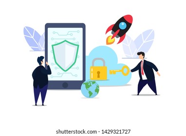 data security flat creative illustration vector of graphic , data security protection flat illustration vector , vector data security protection flat illustration for banner website landing page