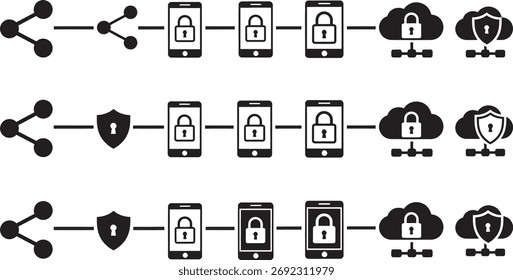Data security flow with mobile phone cloud and safe connection concept