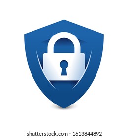 Data security icon - account protection sign - padlock with keyhole inside a shield  - safety and privacy logotype