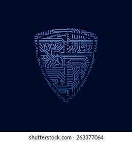 Data security icon. Circuit board shield